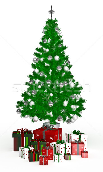 Gift  boxes under Christmas tree on white Stock photo © podsolnukh