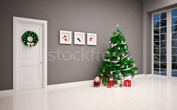Рождества пусто интерьер рождественская елка подарки огня Сток-фото © podsolnukh