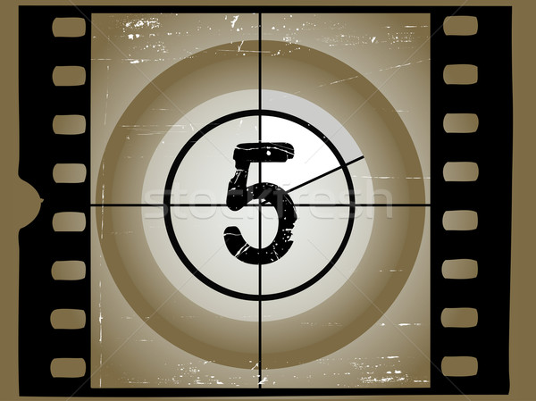 Stock photo: Old Sctratched Film Countdown - At 5