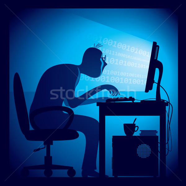 Hacker sötét szoba ül képernyő eps8 Stock fotó © polygraphus