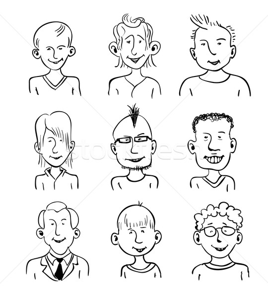 улыбаясь лицах набор девять Cartoon черно белые Сток-фото © polygraphus
