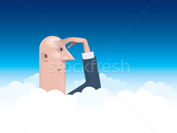 Zakenman naar vooruit boven wolken afstand Stockfoto © polygraphus