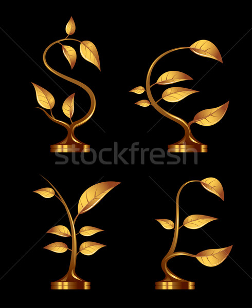 Foto stock: Moeda · símbolos · quatro · dourado · mudas · forma