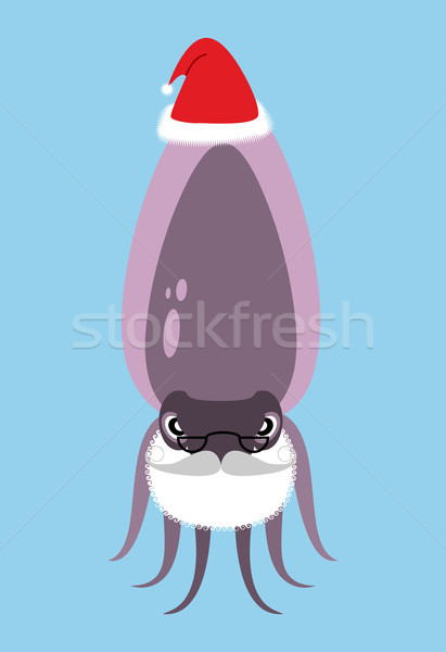 Santa Claus Cuttlefish. Octopus with beard and mustache. Marine  Stock photo © popaukropa