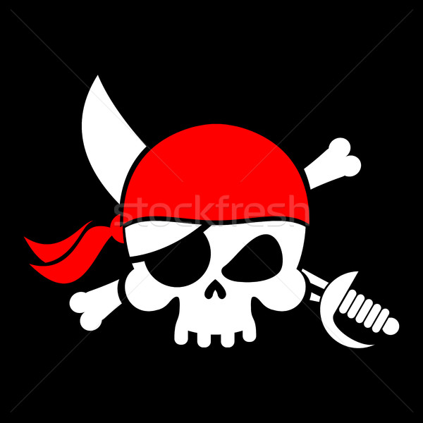 Pirate flag skull. Black Banner filibuster. Head skeleton pirate Stock photo © popaukropa