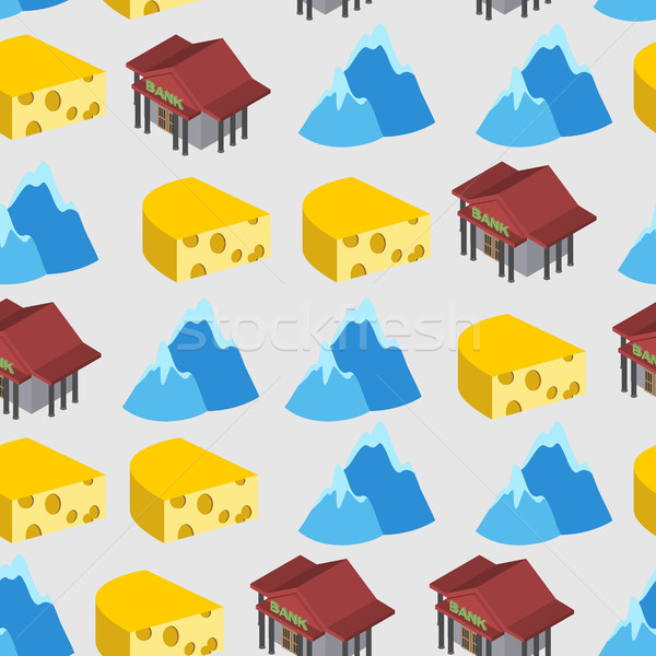 Seamless pattern of Switzerland. Bank and cheese. Vector backgro Stock photo © popaukropa