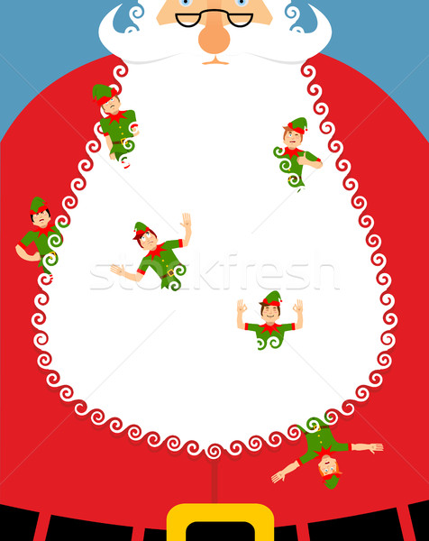 Stock photo: Elves in Santa beard. Large white beard and an elf. Little cheer