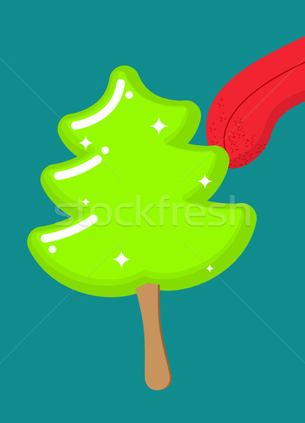 Christmas tree ice cream pistachio lick. Popsicle on stick in fo Stock photo © popaukropa