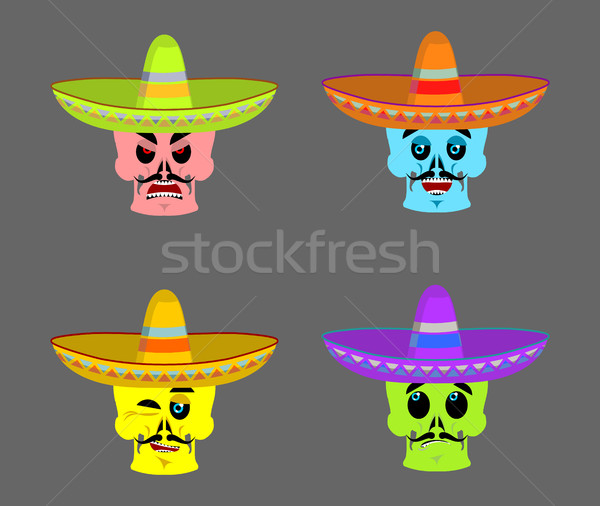 Day of the Dead skeletons and sombrero. Multi-colored skull in M Stock photo © popaukropa