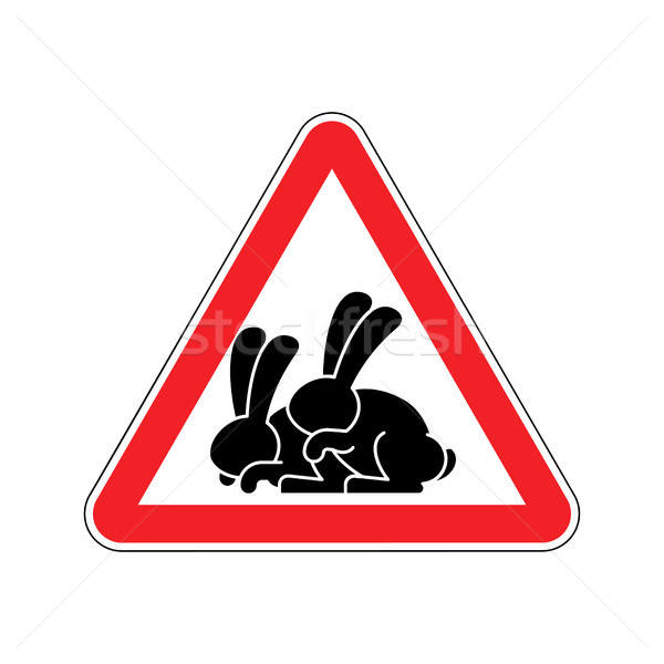 Attention rabbit sex. Caution bunny hare intercourse. Red triang Stock photo © popaukropa