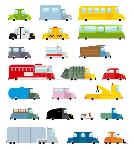 Car set cartoon style. Big transport icons collection. Ground se Stock photo © popaukropa