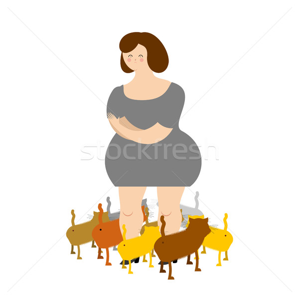 Sad woman with cats. Many pets. Illustration of sadness and lone Stock photo © popaukropa