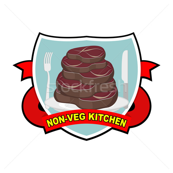 Darab pörkölt hús steak logo kávézó Stock fotó © popaukropa