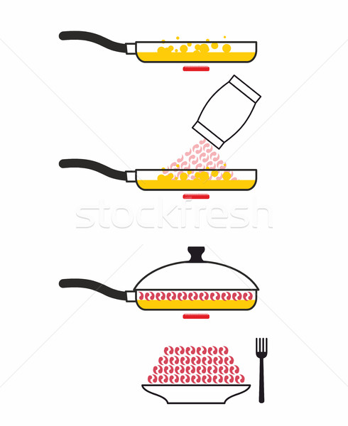 Instructions cooking fried shrimp. Pan fry seafood. Manual presc Stock photo © popaukropa