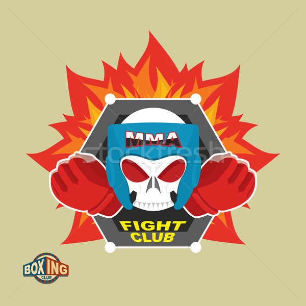  Mixed Martial Arts Labels. Skull   boxing helmet. MMA logo Stock photo © popaukropa