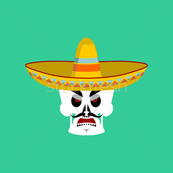 Cráneo sombrero enojado mexicano esqueleto tradicional Foto stock © popaukropa