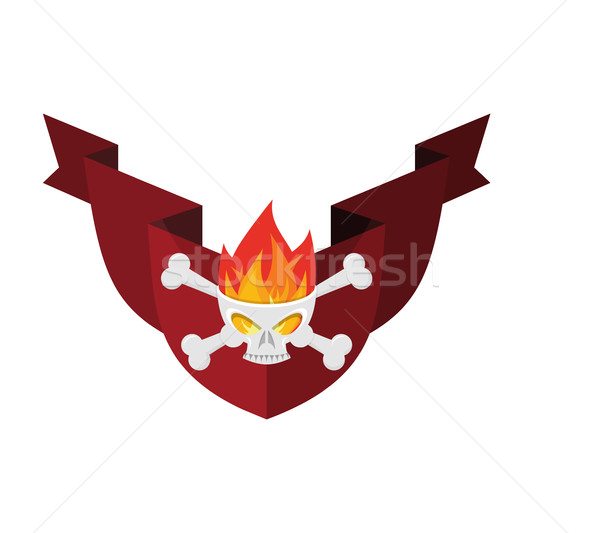  Military emblem Skull and crossbones and fire. shield and ribbo Stock photo © popaukropa