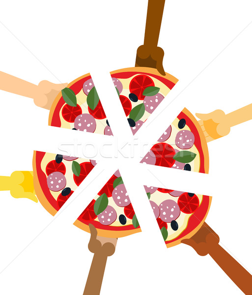 People eating pizza. Hands holding slice of pie. Friendship illu Stock photo © popaukropa