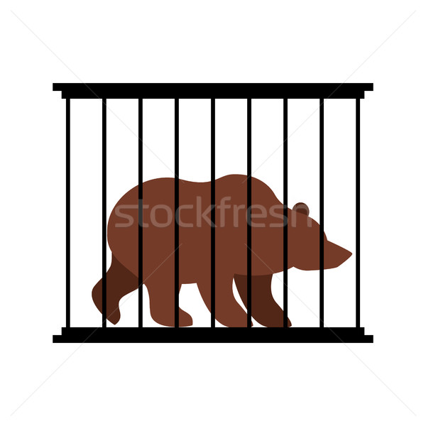 Bear in  cage. Animal in Zoo behind bars. Big beast Grizzly wild Stock photo © popaukropa