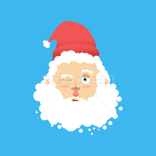 Santa Winks Emoji. Jolly Santa Claus. head of grandfather with b Stock photo © popaukropa