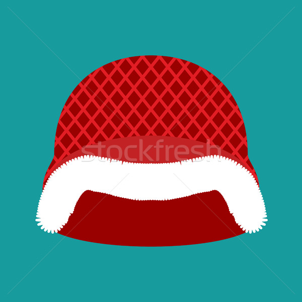 Stock photo: Santa Claus Helmet. Red Military hard hat with fur. Army Christm