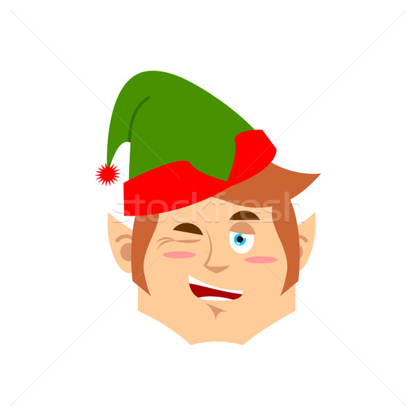 Christmas Elf winks Emoji. Santa helper emotion cheerful. Stock photo © popaukropa
