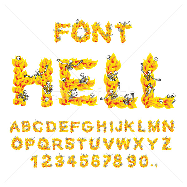 Hell font. inferno ABC. Fire letters. Sinners in hellfire. helli Stock photo © popaukropa