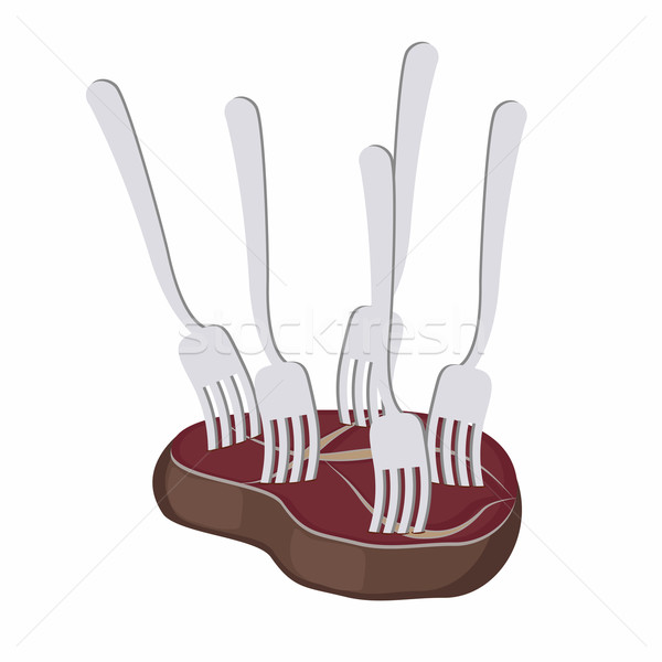 Delicious steak. Fried meat with with many forks. Vector illustr Stock photo © popaukropa