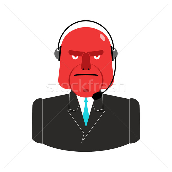 Boos call center Rood man hoofdtelefoon agressief Stockfoto © popaukropa