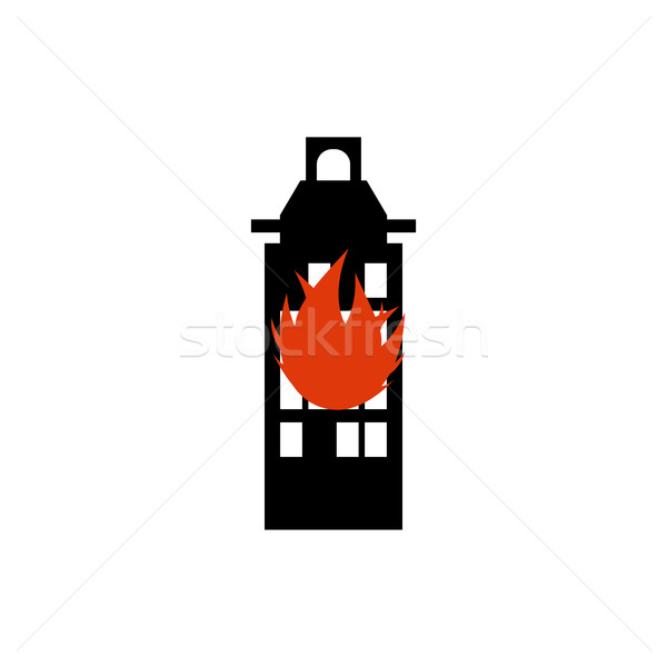 Burn building. Fire in facility. Arson home. Flames from office  Stock photo © popaukropa