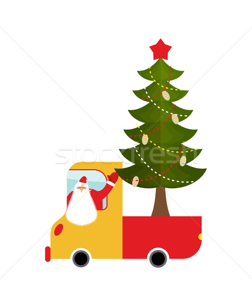 Santa Claus in truck with tree. Holiday car. New Year Machine Stock photo © popaukropa