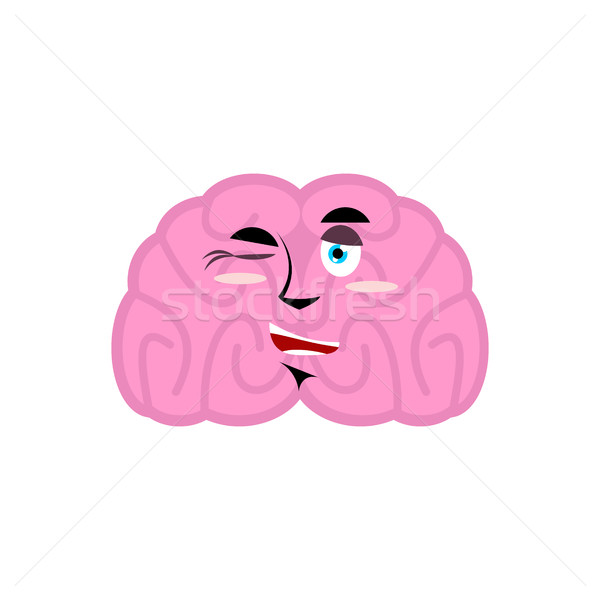 brain winking emotion. Human brains Emoji cheerful. Isolated Min Stock photo © popaukropa