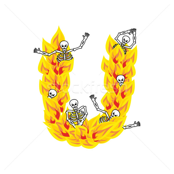 Letter U hellish flames and sinners font. Fiery lettering. Infer Stock photo © popaukropa
