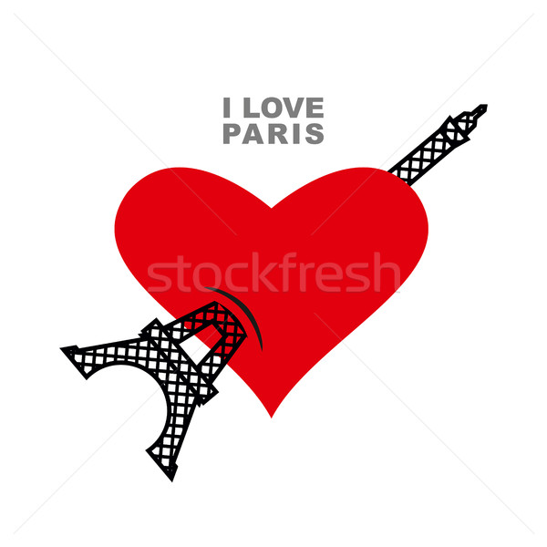 I love Paris. Red heart symbol of love and  Eiffel Tower. Tower  Stock photo © popaukropa