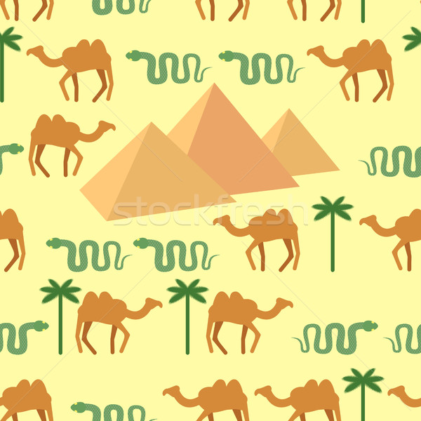 Egyiptom végtelen minta betűk piramisok tevék pálma Stock fotó © popaukropa