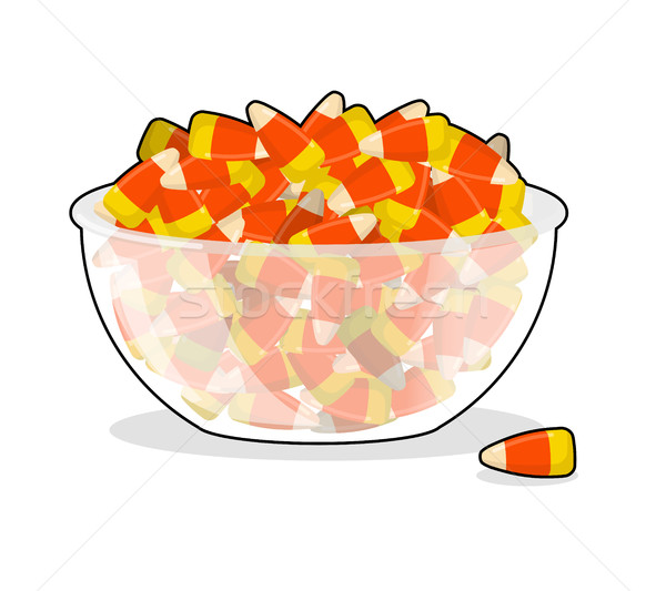 Bowl and candy corn. Sweets on plate. Traditional Treats for Hal Stock photo © popaukropa