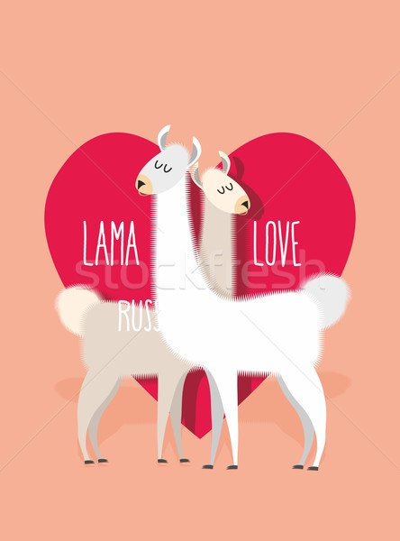 Miłości dwa lama alpaka serca powitanie Zdjęcia stock © popaukropa