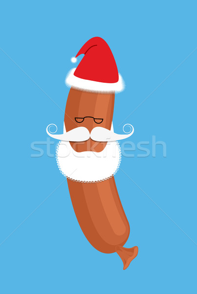 Sausage Santa Claus. Delicacy with beard and mustache. Funny Chr Stock photo © popaukropa