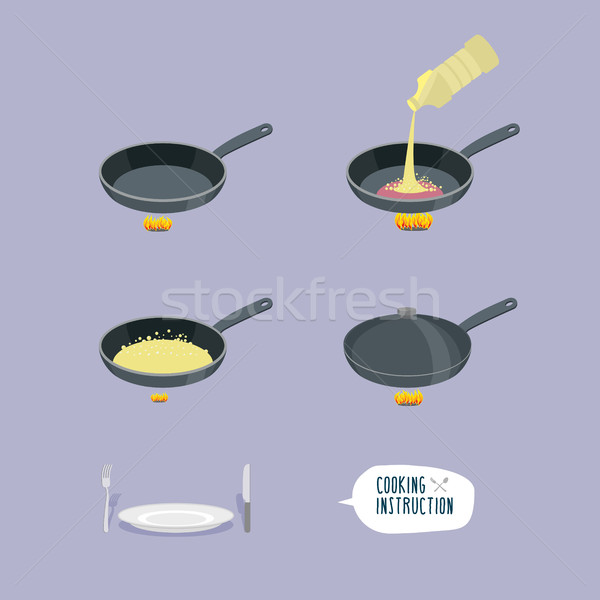 Universal cooking instruction in a frying pan. Infographics step Stock photo © popaukropa