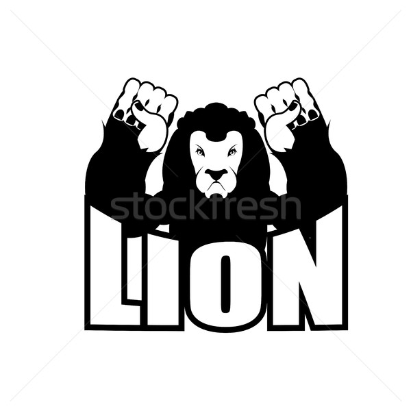 Angry lion. Aggressive wild beast. Logo big leo. Evil wild anima Stock photo © popaukropa