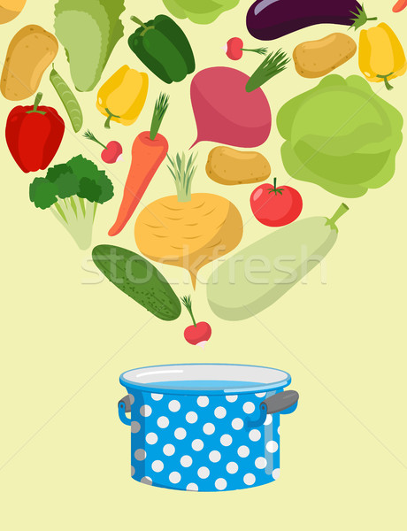 Vegetables in saucepan. Boil vegetable soup. Vegetarian food. Co Stock photo © popaukropa