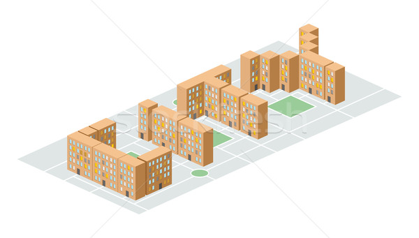 City. Isometric building in the form of letters. Yard people liv Stock photo © popaukropa