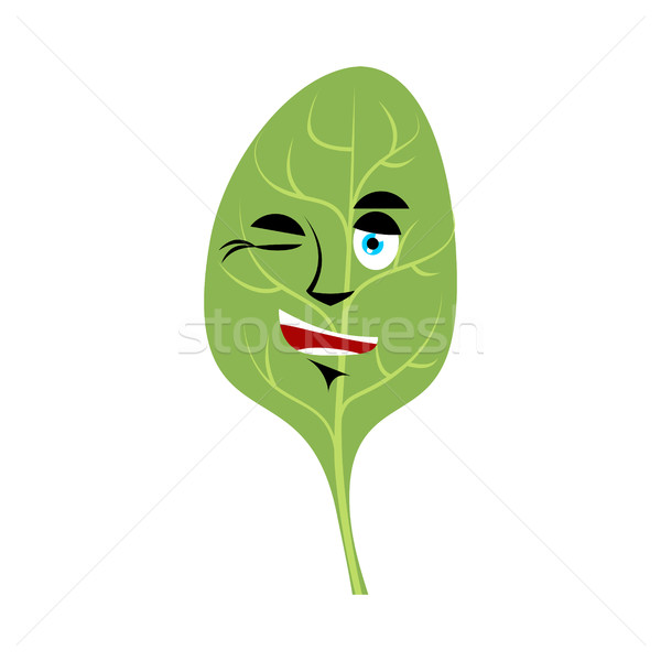 Spinach winks Emoji. Green leaves happy emotion isolated Stock photo © popaukropa