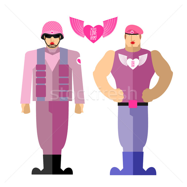 Army soldiers  love. Military in a pink dress with makeup. Vecto Stock photo © popaukropa