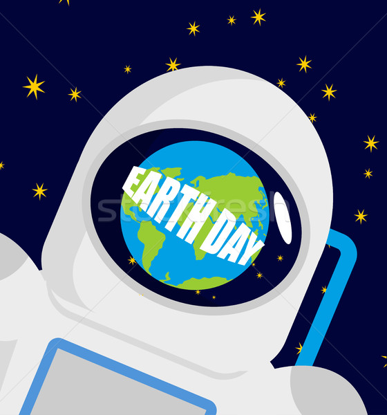 Earth Day. Helmet astronaut and planet reflected. cosmonaut cap Stock photo © popaukropa