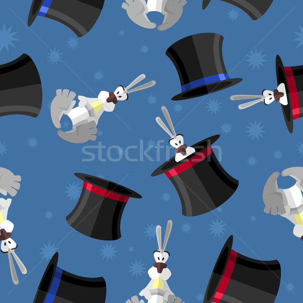 Rabbit in hat seamless pattern. Vector background for magical pr Stock photo © popaukropa