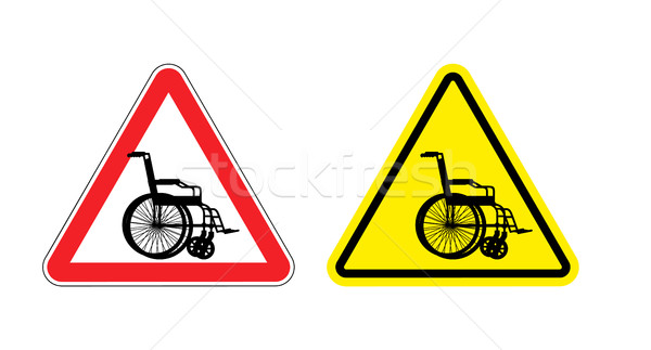 Foto stock: Atenção · cadeira · de · rodas · sinal · de · perigo · silhueta · pessoa · amarelo