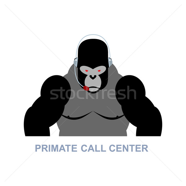 Primate call center. Monkey and headset. Gorilla responds to pho Stock photo © popaukropa