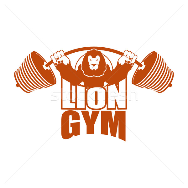 Forte leão emblema barbell logotipo ginásio Foto stock © popaukropa