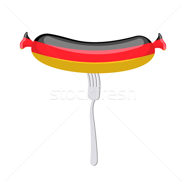 Germany banger. Sausage on a fork. Traditional delicacy in color Stock photo © popaukropa